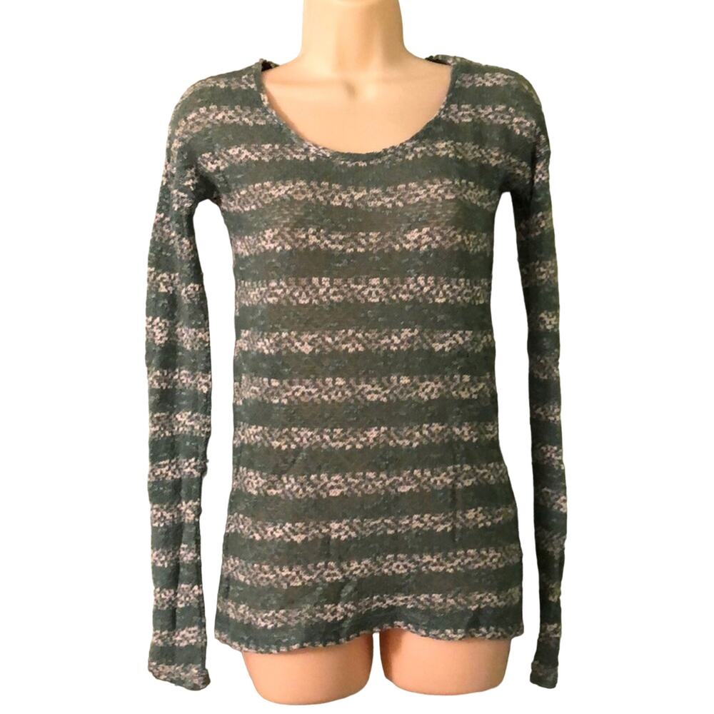 Forever 21 XXI Green & White Sweater Top Pullover Lightweight